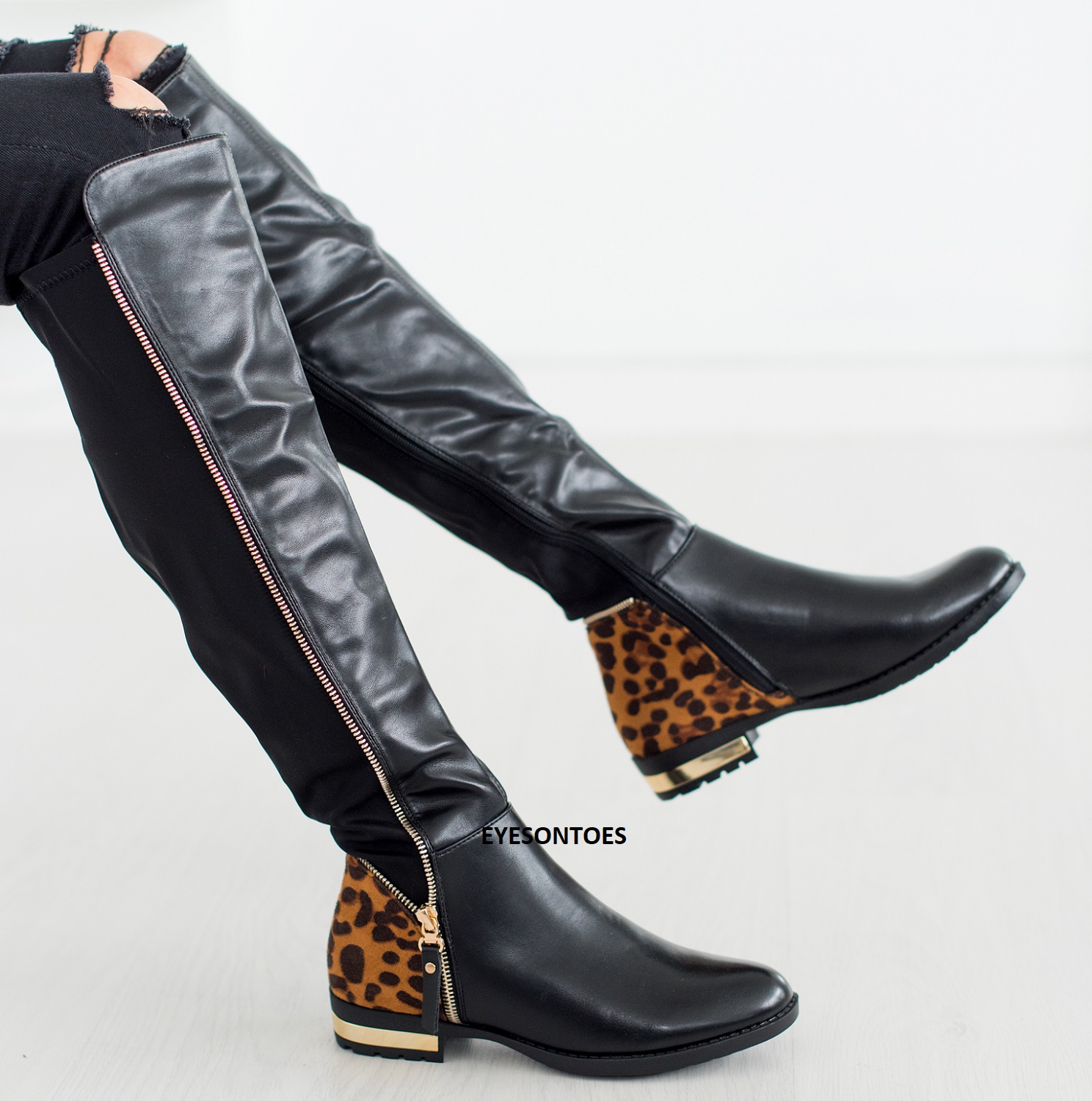 booties with gold trim